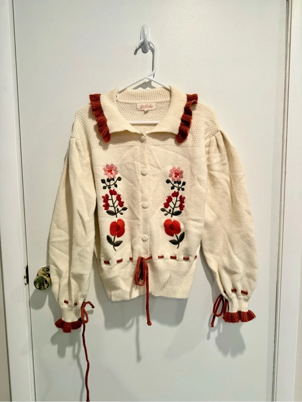 Listicle Ivory Floral Embroidered Knit Cardigan Sweater - Picture 3 of 8